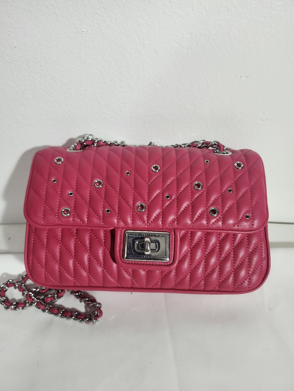 Karl Lagerfeld Hot Pink Quilted Chain-Handle Shoulder Bag - Picture 6 of 6